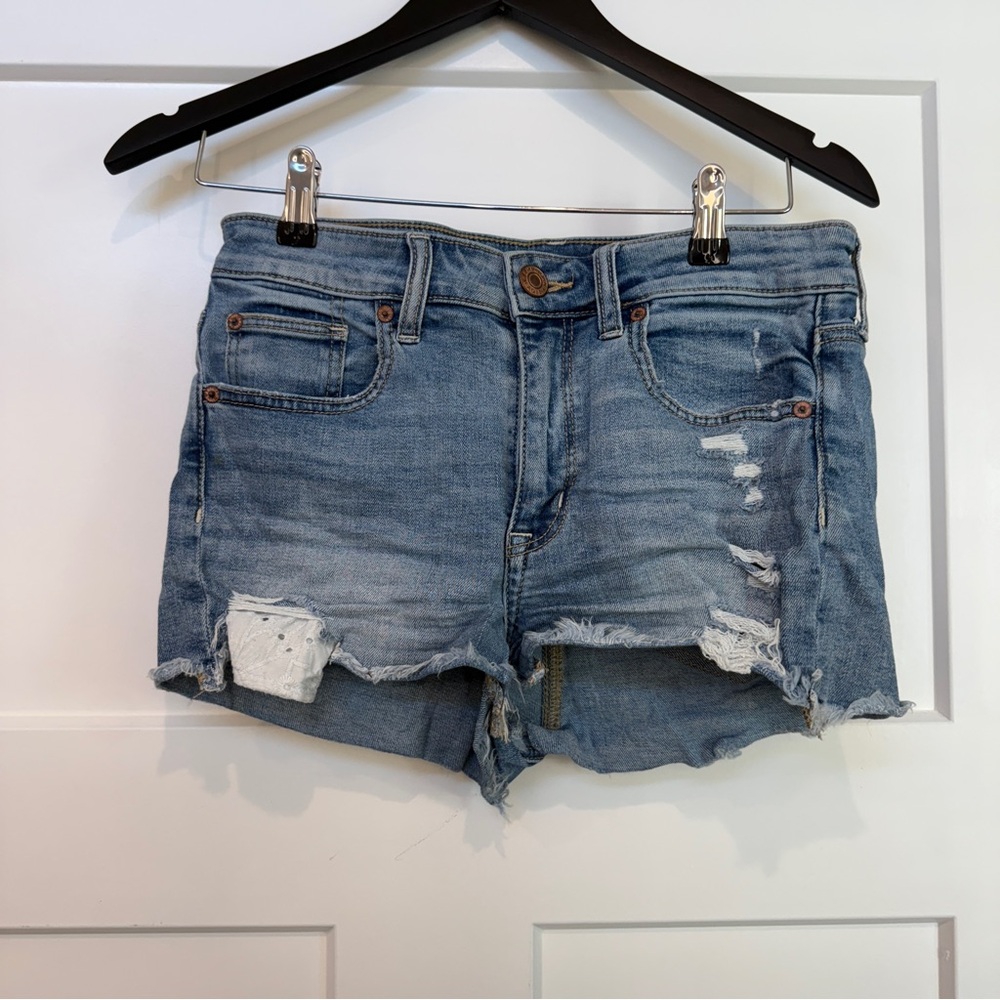 American Eagle Outfitters Blue Distressed Jean Shorts